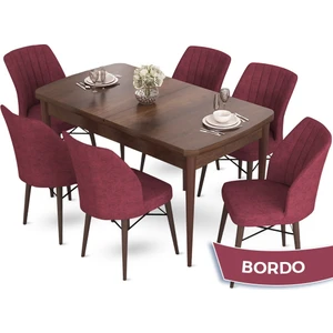 Concept Aya Serisi 80 x 132 cm Açılabilir Barok Ahşap Desen Mutfak Masa Takımı 6 Sandalye