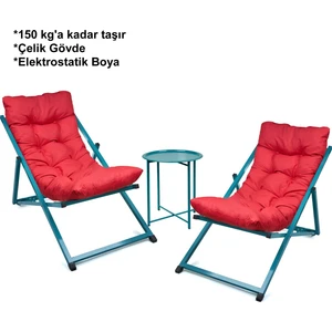 Minderli - Zaat Şezlong Seti Bahçe, Balkon, Teras, Plaj Katlanır Dörtlü Set - 2 Şezlong 1 Sehpa