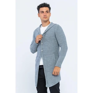 Kapüşonlu Düğmeli Uzun Erkek Triko Hırka