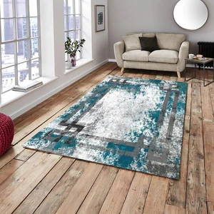 Meka Home Yeni Model Mavi Çerçeve Lastikli Halı Örtüsü