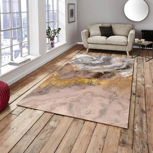 Meka Home Yeni Model Pudra Altın Mermer Lastikli Halı Örtüsü