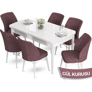 Concept Aya Serisi 80 x 132 cm Açılabilir Beyaz Mutfak Masa Takımı 6 Sandalye