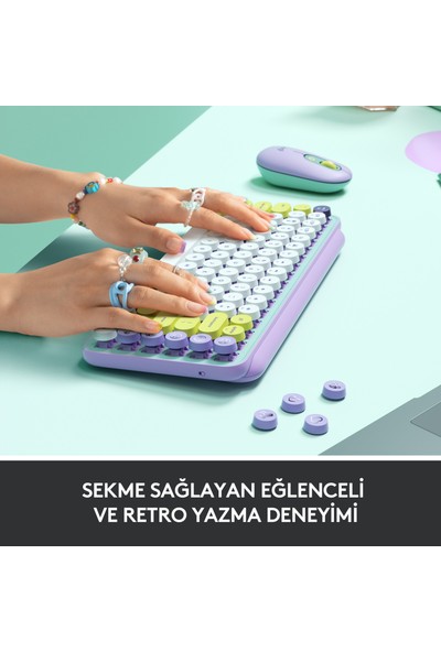Logitech POP Keys Daydream Özelleştirilebilir Emoji Tuşlu Mekanik Kablosuz Klavye - Mint&Lila
