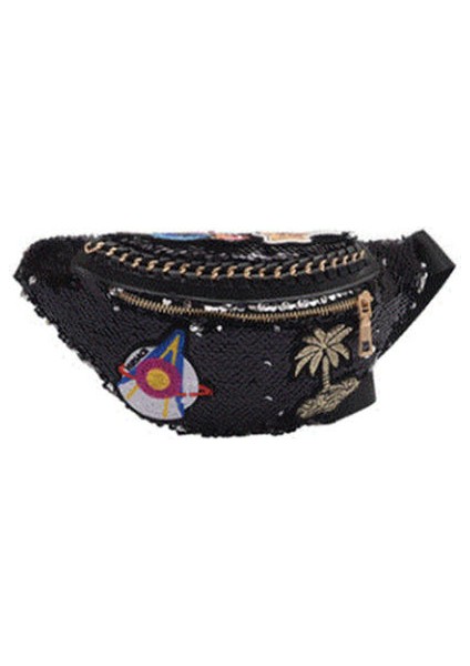 Sequins Bitki Desen Seyahat Saklama Çantası Bel Fanny Paketi Açık Omuz Organizatör Çantası(Yurt Dışından)