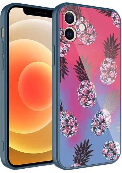 Apple iPhone 11 Kılıf Kamera Korumalı Desenli Arka Yüzey İçi Kadife Sert Silikon Epoksi Kapak NO3 Mavi - Kırmızı