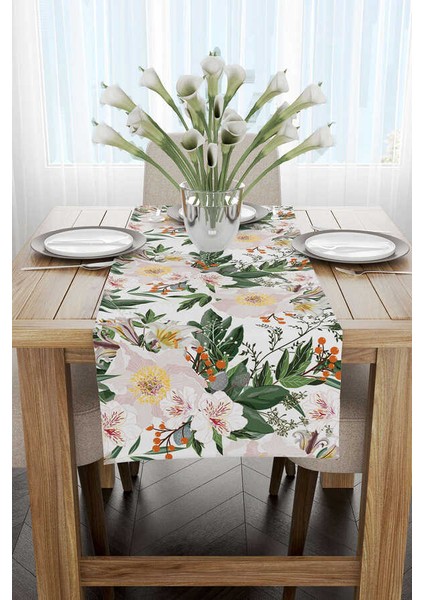 Yeşil Beyaz Çiçekli Desenli Dijital Baskılı Runner CGH310-RN fiyatları