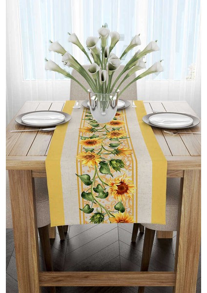 Sarı Yeşil Dekoratif Ayçiçek Desenli Dijital Baskılı Runner CGH1111-RN fiyatları