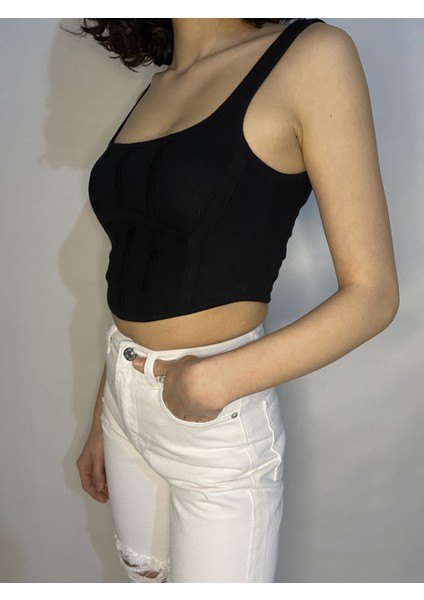 Kadın Siyah Korse Model Crop