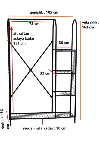 Uyan Ev Ürünleri Elit5-S Metal Portmanto Raflı Elbise Askılığı ve Ayakkabılık