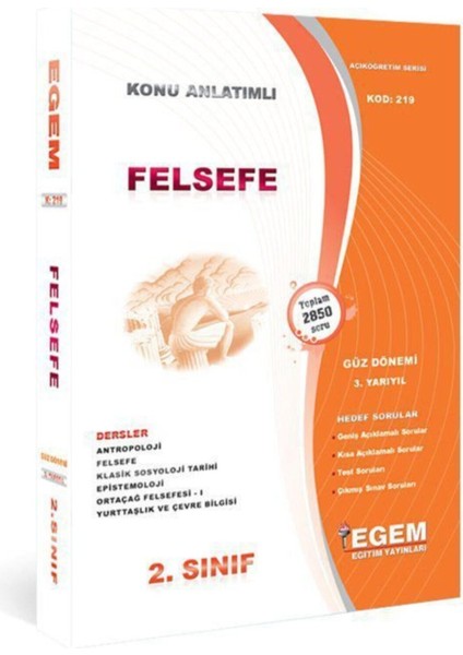 AÖF Felsefe 2. Sınıf 3. Yarıyıl Güz Tüm Dersler Konu Anlatımlı Soru Bankası Güncel