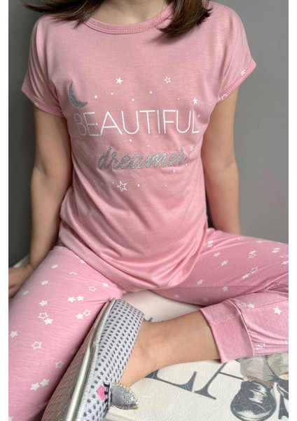 Pijama Evi Beautiful Dreamer Baskılı Kısa Kollu Kız Çocuk Pijama Takımı