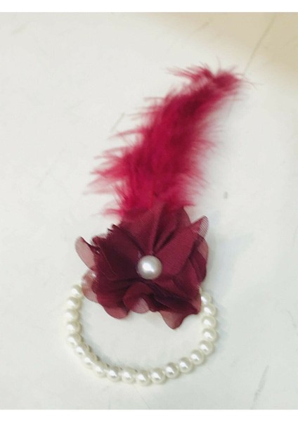 Hidaraksesuar Nedime Incili Tüylü Bileklik 12 Adet Bordo Renk BIL1001