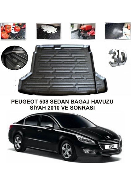 2019 Peugeot 508 Bagaj Havuzu Uyumlu Model Siyah Kokusuz Kauçuk