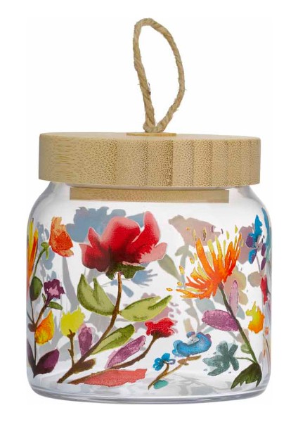 Ahşap Kapaklı Kavanoz Çiçek Desen 575 Cc Tekli