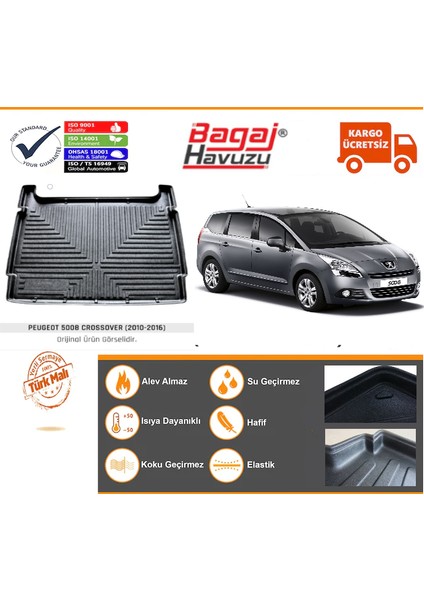 2010 Peugeot 5008 Crossover Bagaj Havuzu 3D Uyumlu Kokusuz Kauçuk