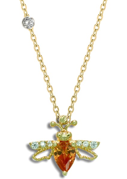 Pırlantalı 14 Ayar Arı Sari Topaz Rengi Kolye