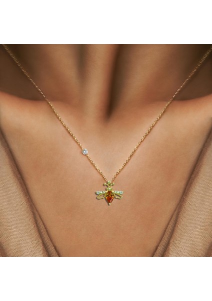 Pırlantalı 14 Ayar Arı Sari Topaz Rengi Kolye fiyatları