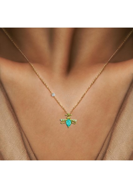 Pırlantalı 14 Ayar Arı Aquamarine Rengi Kolye fiyatları