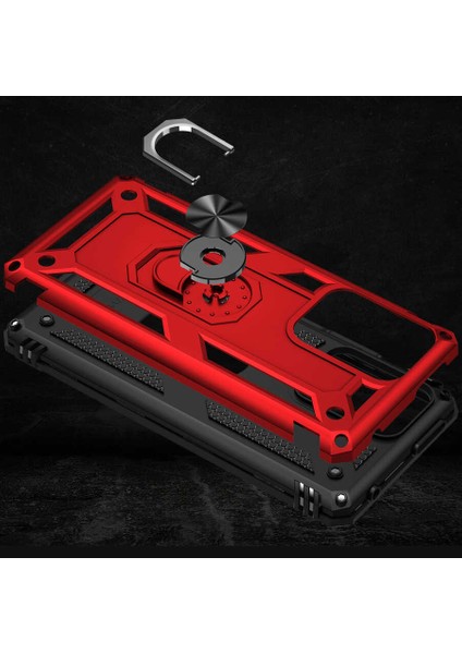 Case 4U Xiaomi Mi 11T 5g Kılıf Çift Katmanlı Yüzüklü Manyetik Vega Kapak Kırmızı