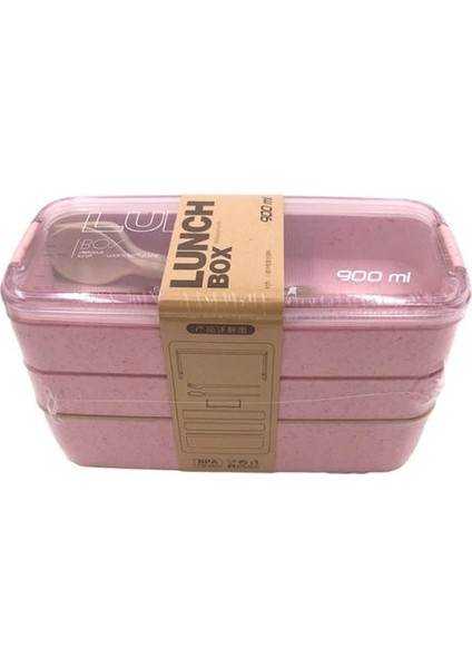 3 Katmanlı Öğle Yemeği Kutusu Sağlıklı Malzeme Buğday Samanı Bento Kutuları Mikrodalga Yemek Yemek Yemek Saklama Kabı 900ML | Öğle Yemeği Kutuları (Pembe) (Yurt Dışından)