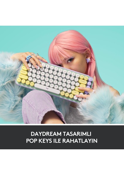 POP Keys Daydream Özelleştirilebilir Emoji Tuşlu Mekanik Kablosuz Klavye - Mint&Lila