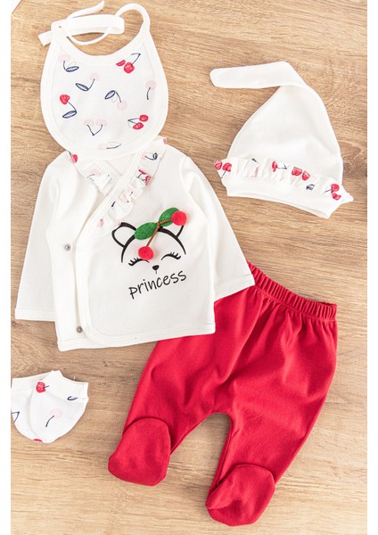 Kiraz Figürlü 5 Parça Kız Bebek Hastane Çıkışı Bebek Takımı