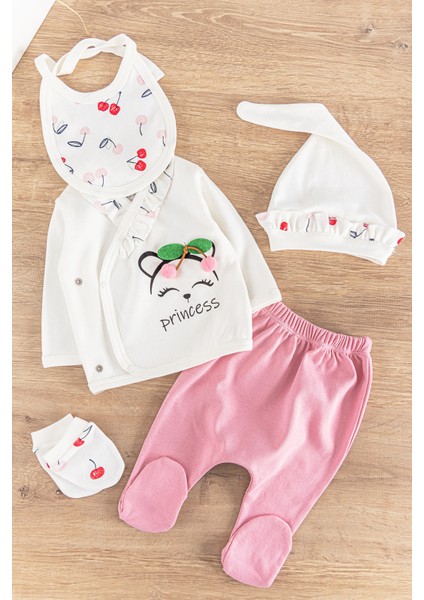 Kiraz Figürlü 5 Parça Kız Bebek Hastane Çıkışı Bebek Takımı