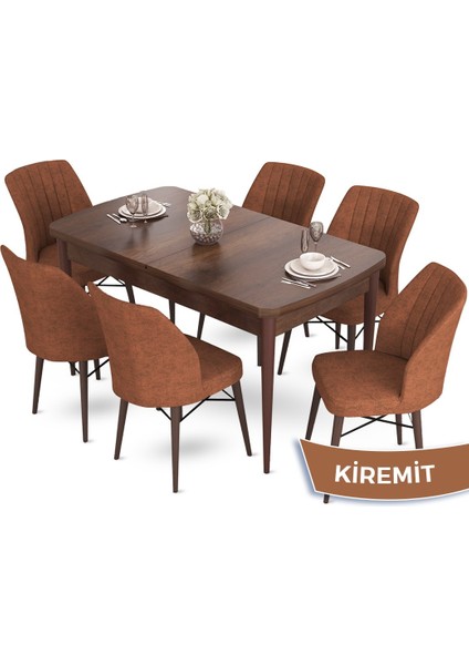 Concept Aya Serisi 80 x 132 cm Açılabilir Barok Ahşap Desen Mutfak Masa Takımı 6 Sandalye