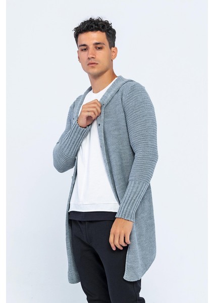 Kapüşonlu Düğmeli Uzun Erkek Triko Hırka fırsatları