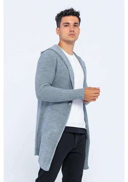 Kapüşonlu Düğmeli Uzun Erkek Triko Hırka indirimleri