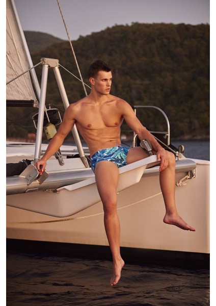 Erkek Mavi Desenli Ipli Slip Mayo 3827