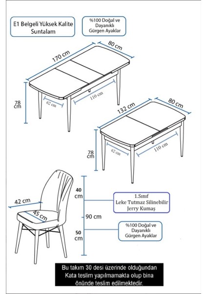 Concept Aya Serisi 80 x 132 cm Açılabilir Beyaz Masa Ceviz Ayak Mutfak Masa Takımı 6 Sandalye indirimleri