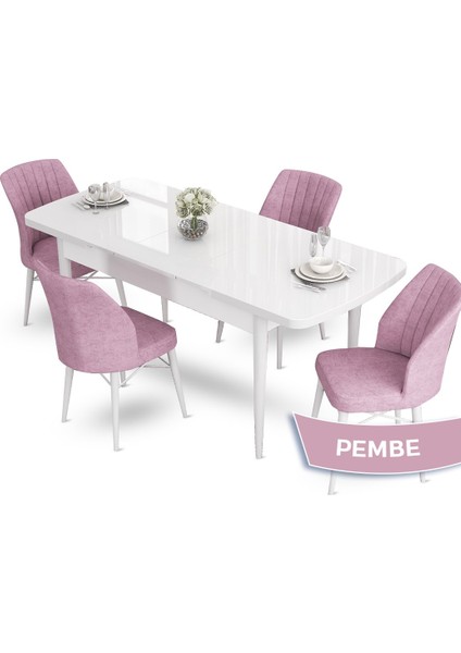 Aya Serisi 80 x 132 cm Açılabilir Beyaz Mutfak Masa Takımı 4 Sandalye fiyatları