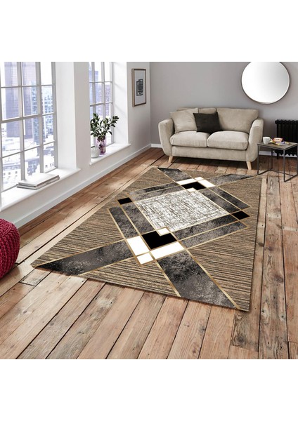 Meka Home Kahve Gold Şerit Model Lastikli Halı Örtüsü