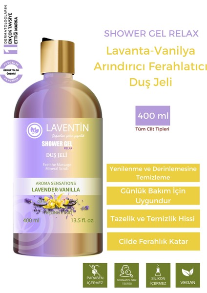 Arındırıcı Ferahlatıcı Nemlendirici Lavanta - Vanilya Duş Jeli 400 ml Aroma Terapi