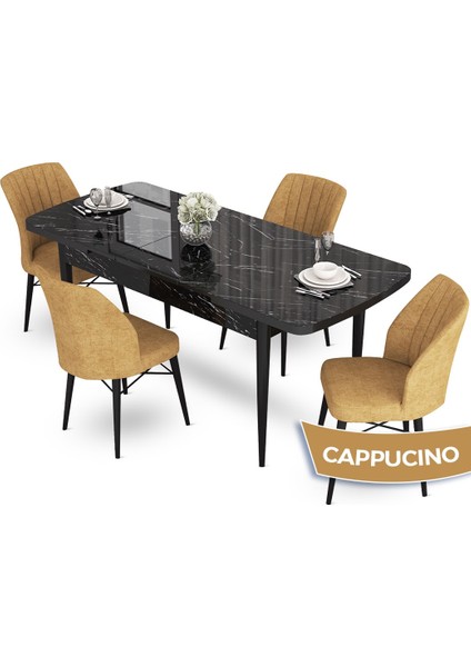 Concept Aya Serisi 80 x 132 cm Açılabilir Siyah Mermer Desen Mutfak Masa Takımı 4 Sandalye fiyatları