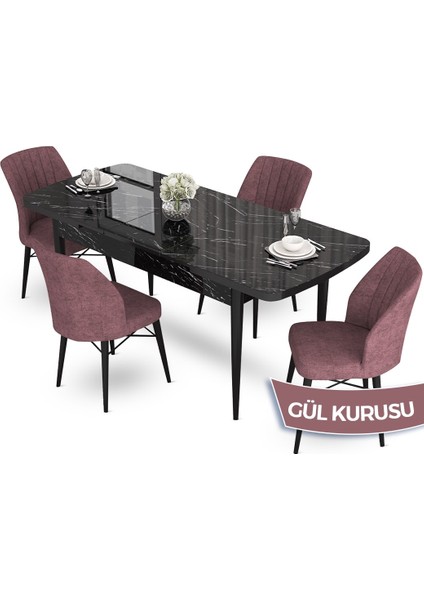 Concept Aya Serisi 80 x 132 cm Açılabilir Siyah Mermer Desen Mutfak Masa Takımı 4 Sandalye fiyatları