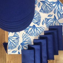 Desenİzmir Amerikan Servis Mavi Mercan Desen Takım 6 Supla, 6 Kumaş Peçete ve Runner Örtü Kombin 3