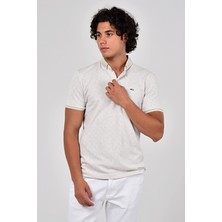 FY Stil Erkek Bej Polo Yaka T-Shirt Desenli