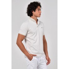 FY Stil Erkek Bej Polo Yaka T-Shirt Desenli