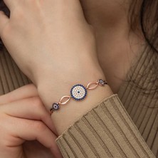 925 Gümüş Gümüş Rose Nazar Boncuklu Bileklik