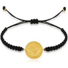 925 Gümüş Gümüş Reşat Detaylı Makrome Ipli Bileklik