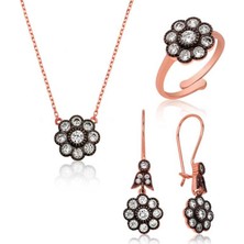 925 Gümüş Gümüş Elmas Montür Çiçek Bayan Set