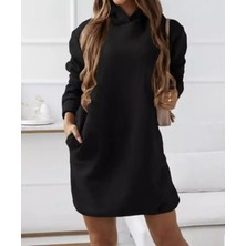 Amor Man Kapüşonlu  Pamuk Tam Kışlık Oversize Spor Kadın Hoodie Elbise