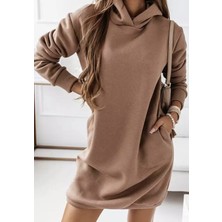 Amor Man Kapüşonlu  Pamuk Kalın Kışlık Oversize Spor Kadın Hoodie Elbise