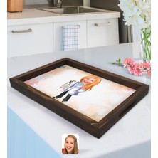 BK Kişiye Özel Kadın Göz Doktoru Karikatürlü Doğal Ahşap Tepsi-1