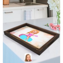 BK Kişiye Özel Kadın Doğum Günü Karikatürlü Doğal Ahşap Tepsi-2