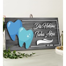 Bk Gift Kişiye Özel Diş Hekimi Tasarımlı Gri Dekoratif Ahşap Tabela