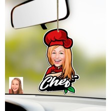 BK Kişiye Özel Bayan Chef Karikatürlü Ahşap Araba Dikiz Ayna Süsü-10