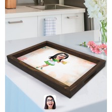 Kişiye Özel Kadin Karikatürlü Doğal Ahşap Tepsi-30